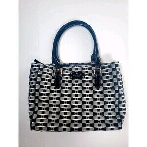 Kate Spade Women’s Tote Bag Medium Black Gray White Geometric Jacquard Handbag